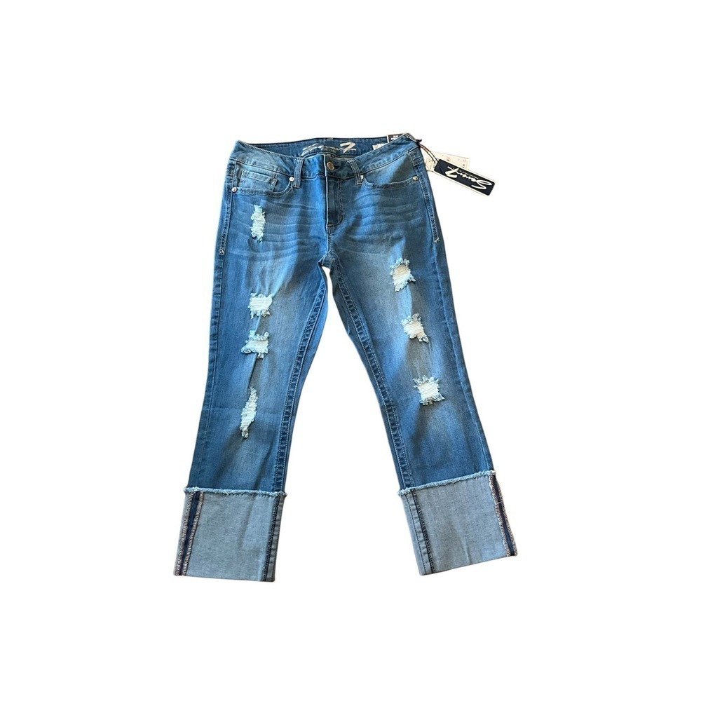 Seven 7 Capri Jeans Women's Size 10 Blue Denim‎ Straight Leg Distressed Mid-Rise